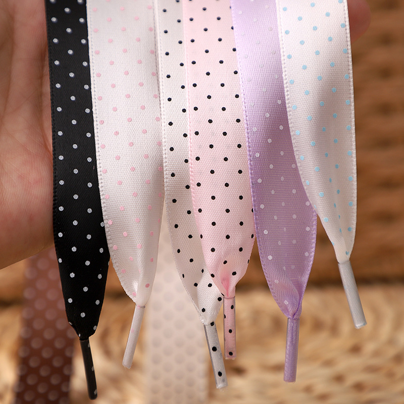Lace Replacement Flat - Polka Dot Silk Ribbon Flat Shoelaces