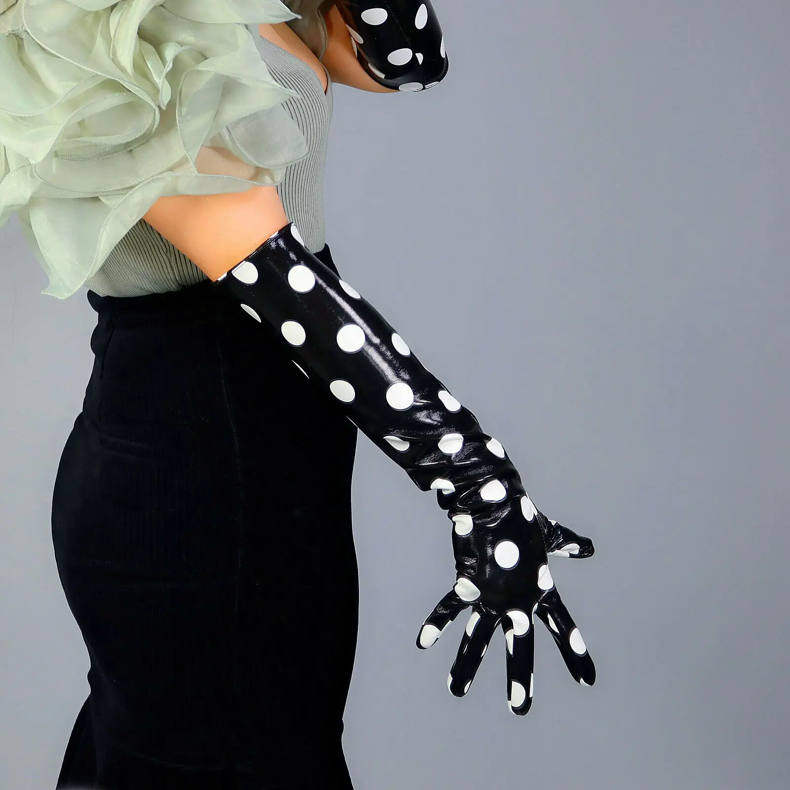 Black LATEX GLOVES Polka Dot S - Patent Leather Shine ulasan dan harga