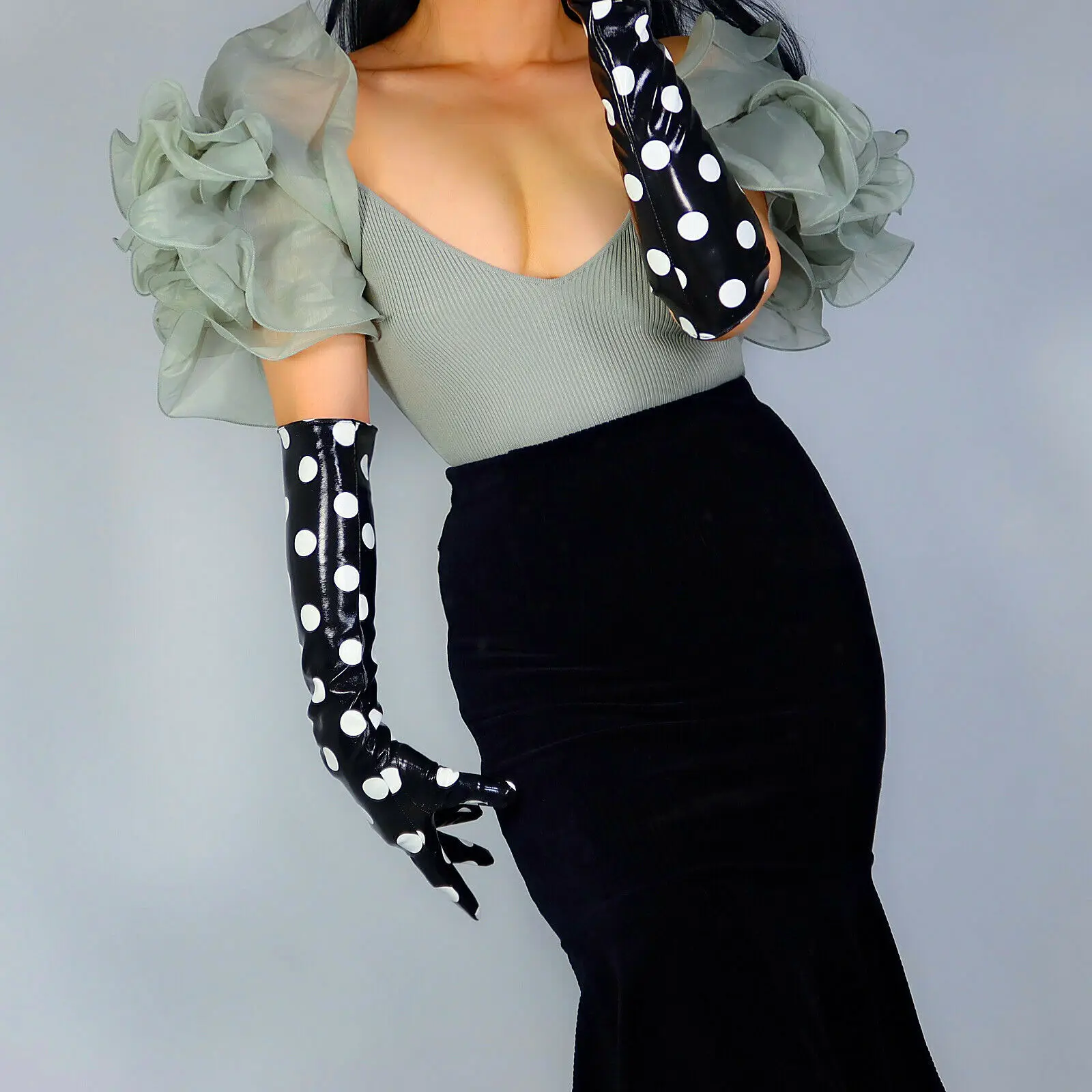 Black LATEX GLOVES Polka Dot S - Patent Leather Shine ulasan dan harga