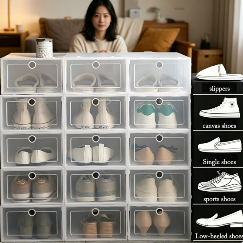 6 Pcs Transparent Shoe Storage - Shoe Box Display ulasan dan harga