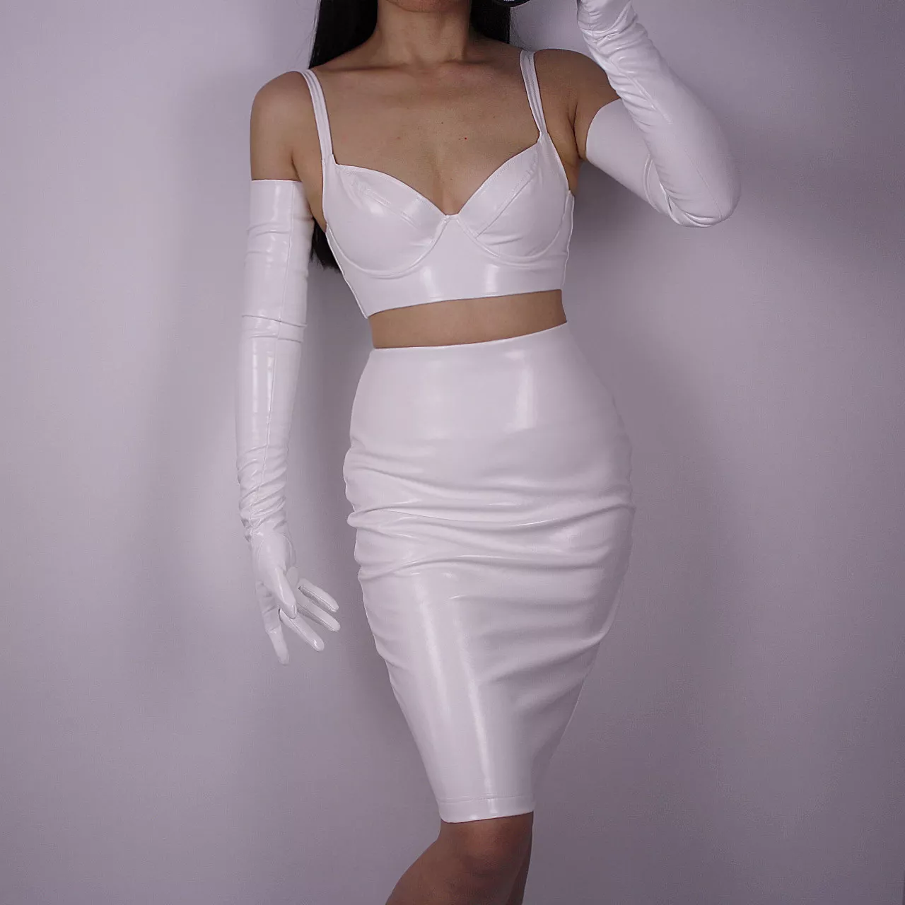 White Long Leather GLOVES 70cm - Patent Leather Shine ulasan dan harga