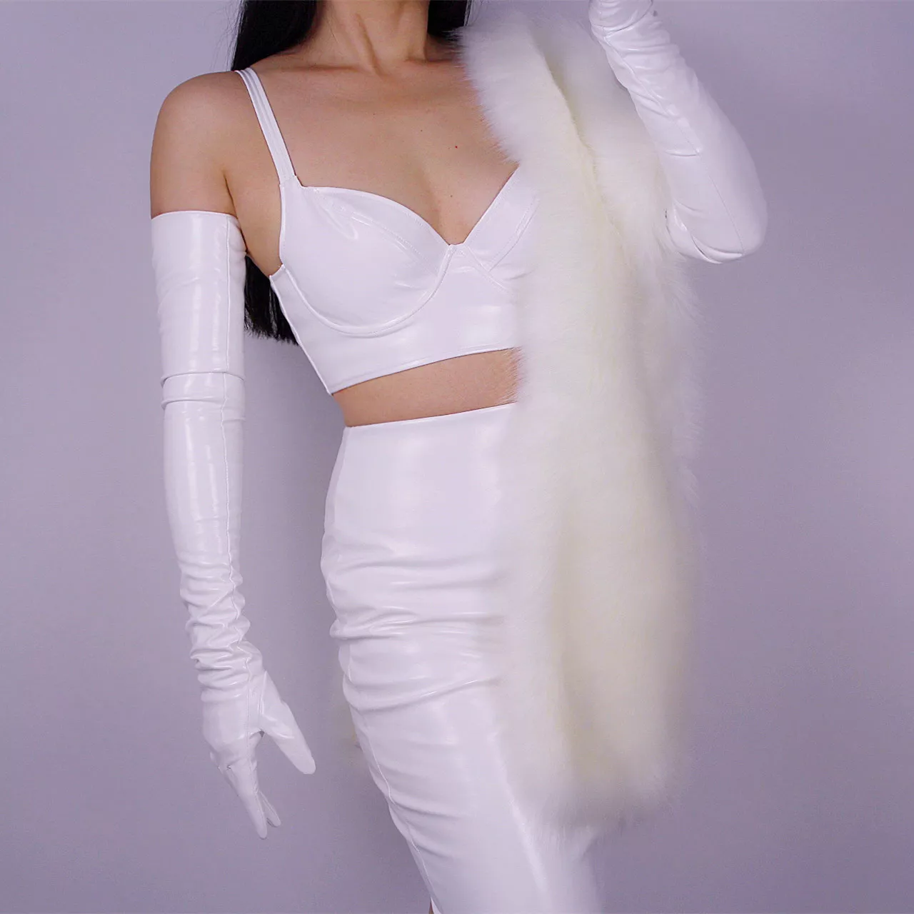 White Long Leather GLOVES 70cm - Patent Leather Shine ulasan dan harga