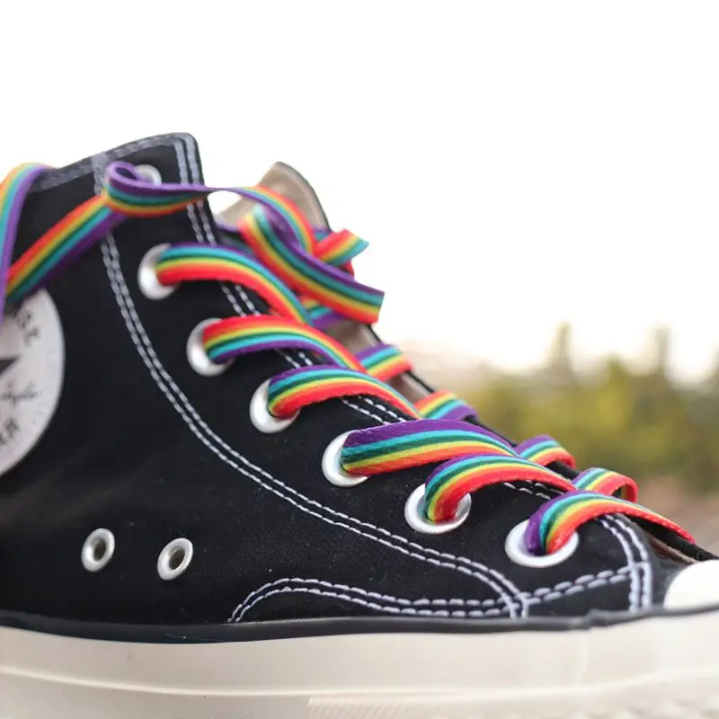 1 Pair Flat Rainbow Striped Sh - Lace Replacement Flat ulasan dan harga