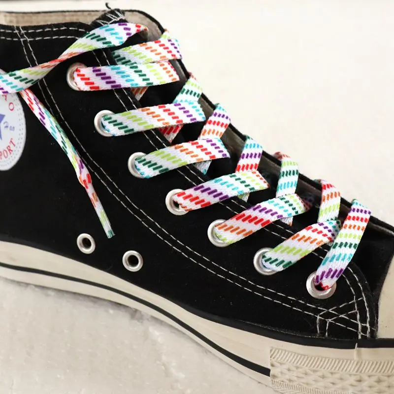 1 Pair Flat Rainbow Striped Sh - Lace Replacement Flat ulasan dan harga